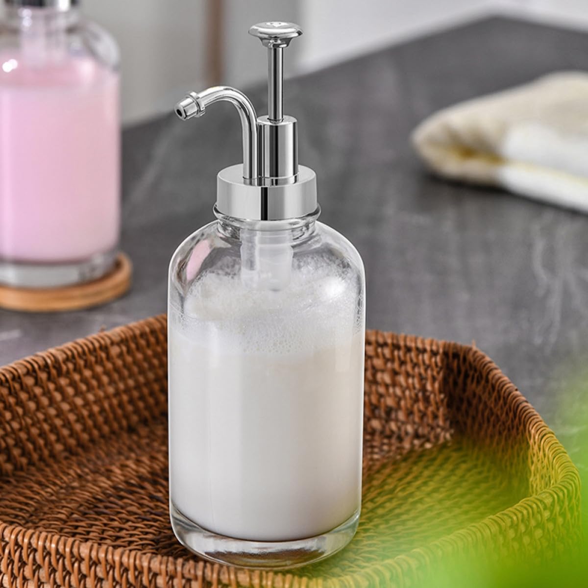 Beavorty Distributeurs de Sirop Capacité 500ml en Verre Lot de 2 Pompe Argentée Design Unique et Fonction Décorative Prévention Gaspillage Cuisine et