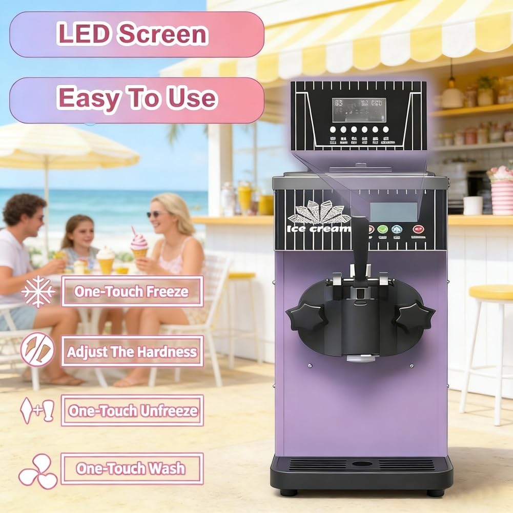 Maszyna do lodów Soft Serve, 450 W z wydajnością 4-5 kg/h, funkcja automatycznego czyszczenia, panel LCD, pojedynczy ekspres do smaku do domu i restauracji