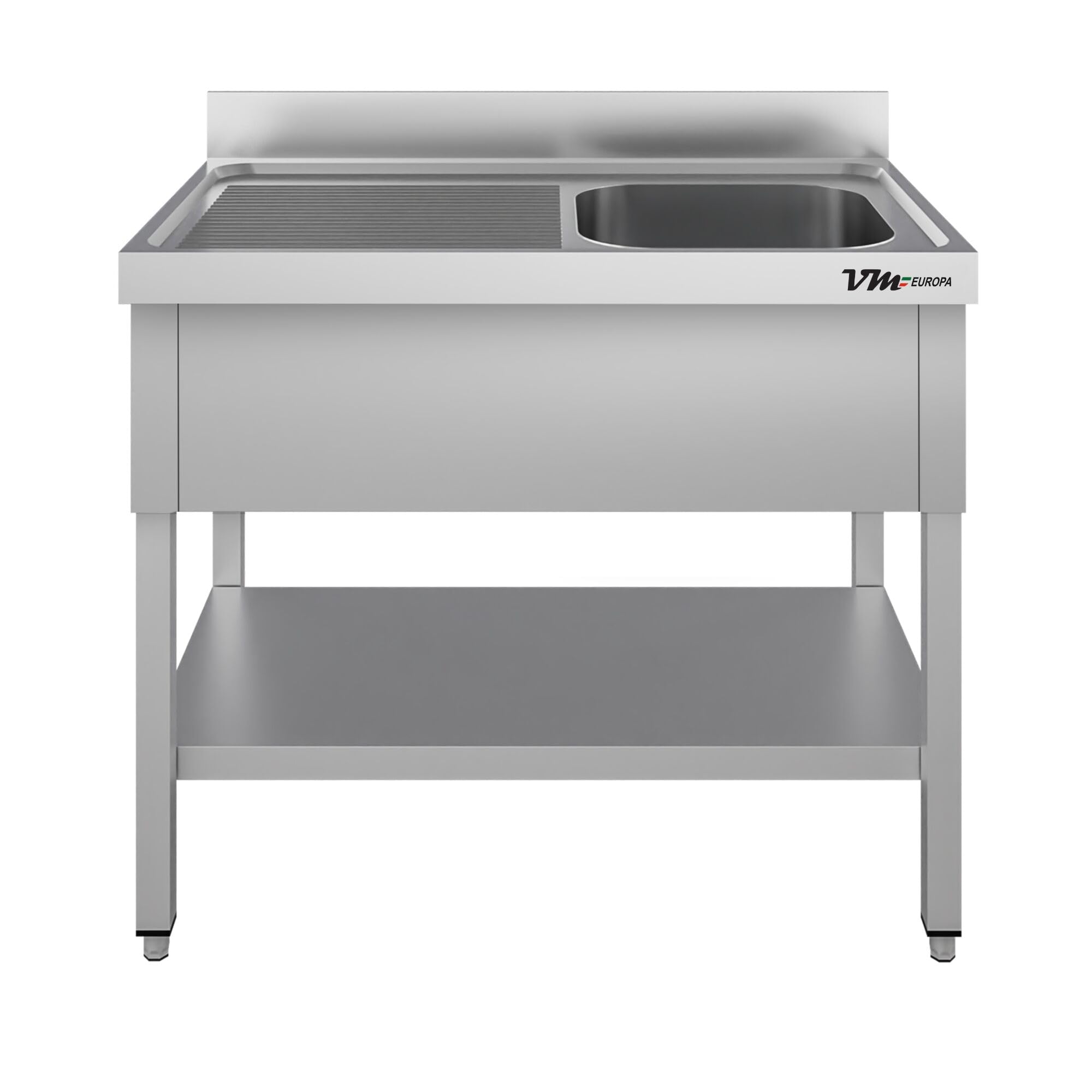 Gastro Spültisch mit Abtropffläche - 160 x 70 cm - Freistehend mit Becken rechts - AISI 430 Edelstahl - Gastronomie Spüle Waschtisch Spülbecken Gastrospüle Gewerbeküche
