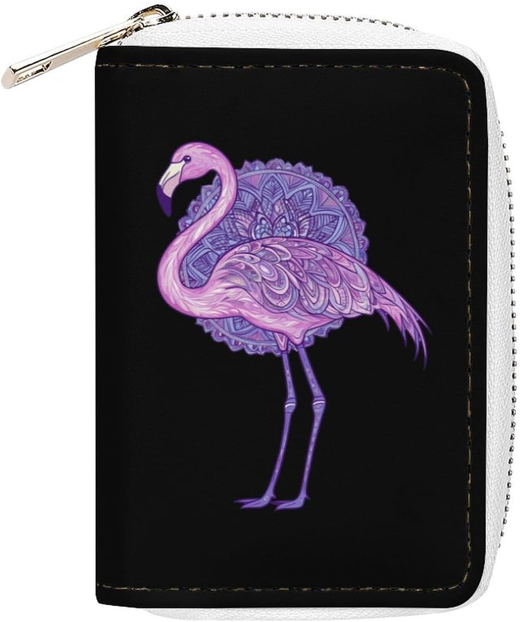 Flamingos Purple Floral Small Business Credit Card Holder Wallet with 20 Card Slots Case Coin Purse Pouch