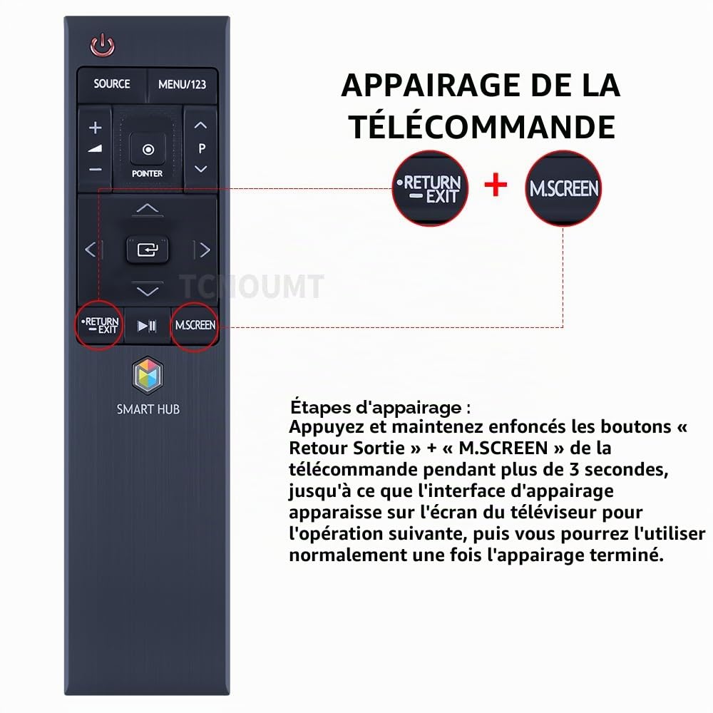 Télécommande vocale BN59-01220D compatible avec Samsung HUB Smart TV BN59-01220E BN59-01220G BN59-01220B TM1580 TM1560
