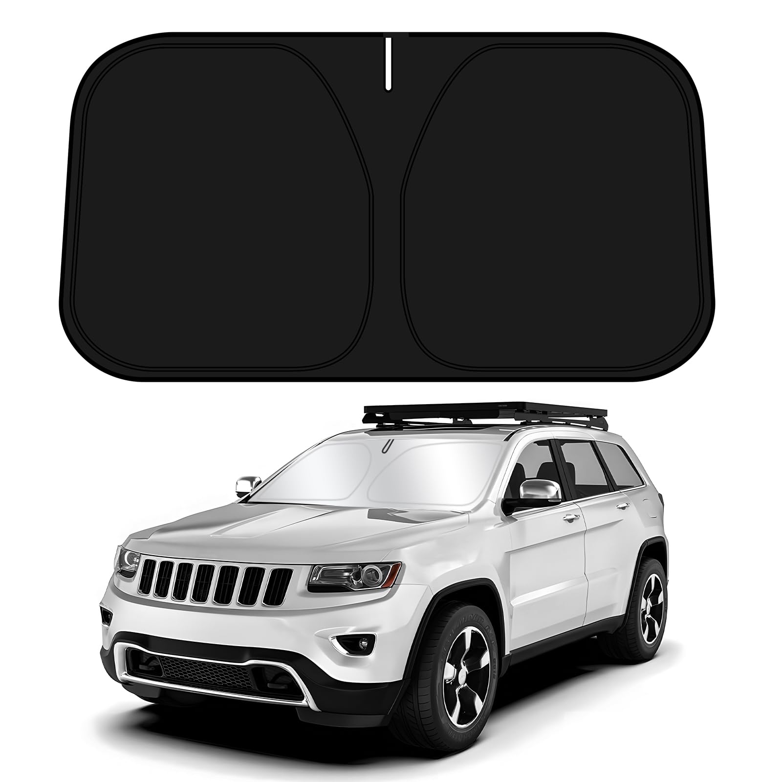 D-Lumina Windshield Sun Shade for 2011-2021 Jee'p Grand Cherokee Accessories, Front Window Sunshade Sun Visor Protector Block UV Rays Heat (NOT for Grand Cherokee L), Foldable 2 Layers 210T Material