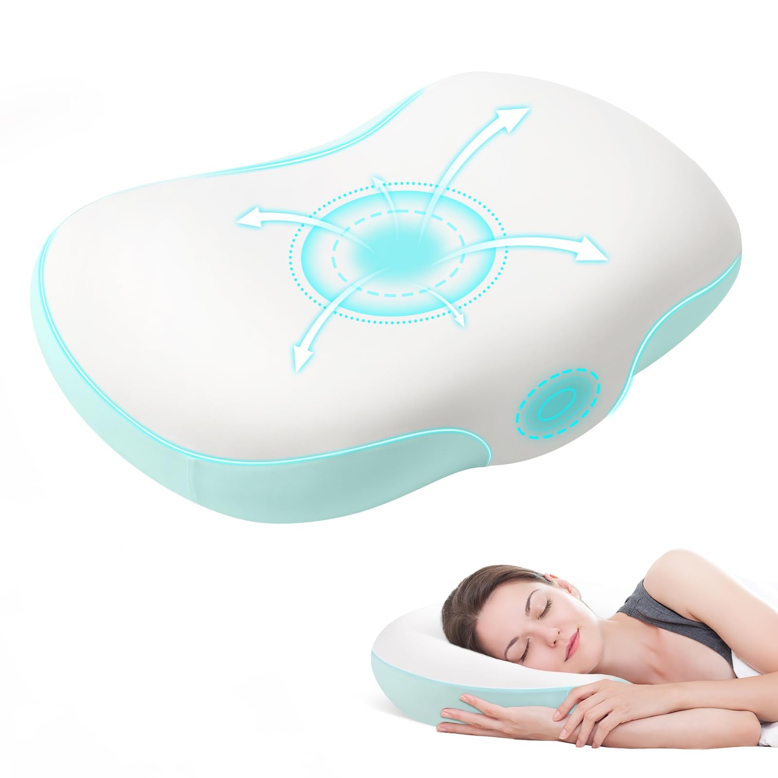 JINXIAMemory Foam Cooling Sleep Pillow, Orthopedic Cervical Neck Pillow for Side & Back & Stomach Sleepers, Ergonomic Contour Pillow for Back and Shoulder Pain Relief - White and Blue