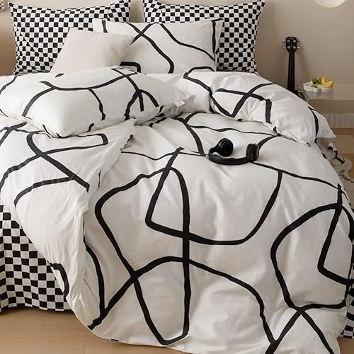 Miniatura 4 de BlueBlue Juego de funda de edredón abstracta para niños, ropa de cama 100% algodón para niños, niñas, adolescentes, estampado geométrico de rayas