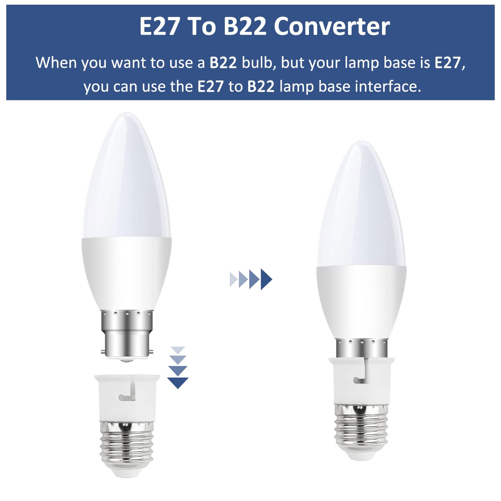 Konwerter gniazd E27 na B22, adapter gniazda żarówki śrubowej na bagnetowy, adapter podstawy lampy ES do BC, moc maksymalna 60 W, napięcie 0-250 V, do żarówek LED, żarówek, żarówek CFL, 2 szt