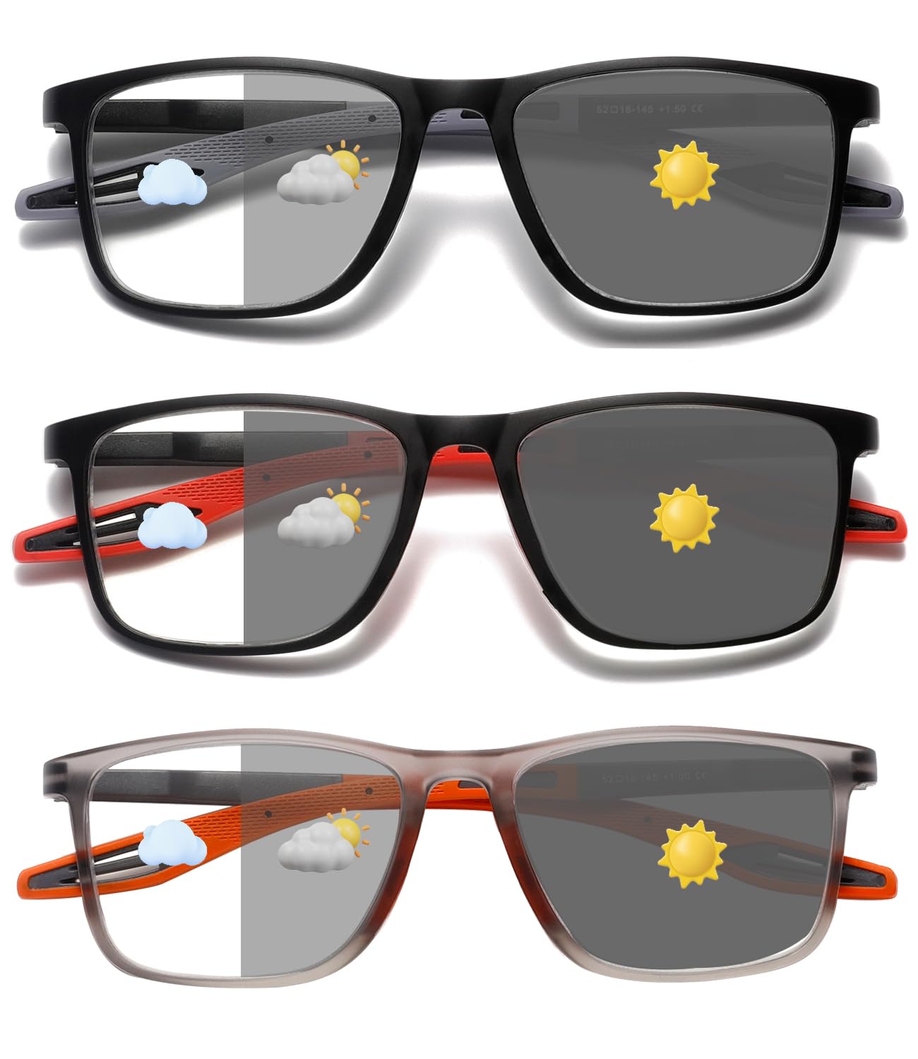 Hubeye Gafas de lectura deportiva para mujeres y hombres ultraligeras anteojos de lectura gafas anti luz azul (Negro+Naranja, 2.00) — view 17