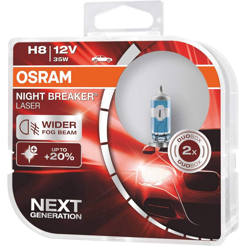 OSRAM NIGHT BREAKER LASER H8, +150% de lumière en plus, ampoule de phare halogène, 64212NL-HCB, 12V, double boîtier (2 lampes)