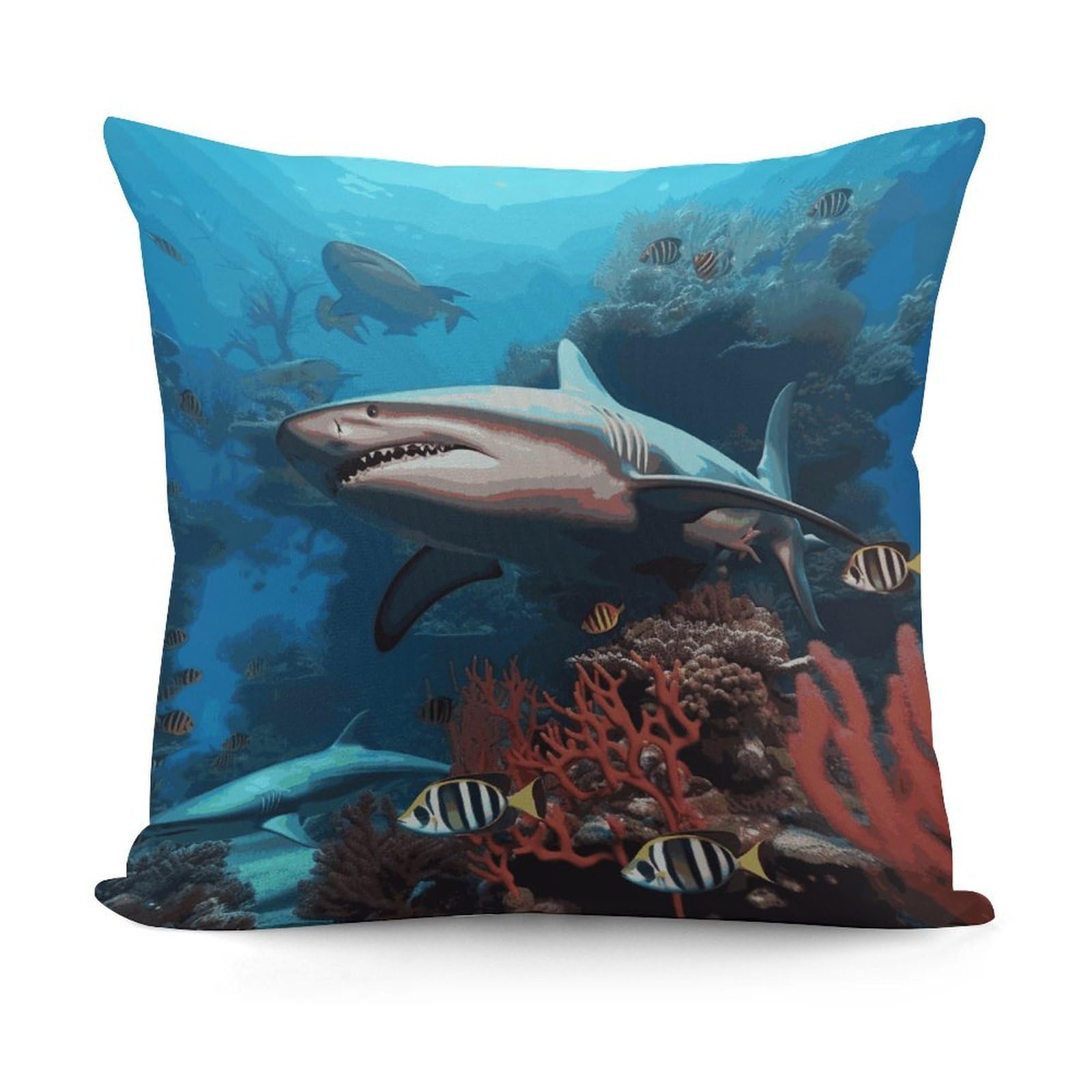 Adfgyerh Style Submarine Shark Coral Decorative Pillow Covers, Throw Pillow Covers Soft For All Seasons, Pillowcases For Couch Living Room Sofa Bedroom 18X18 Inch