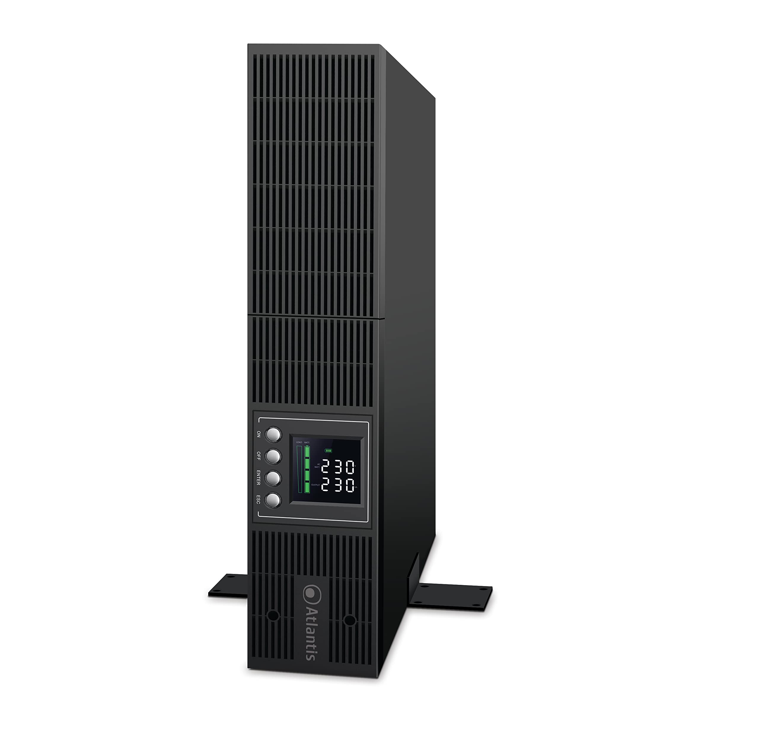 Atlantis A03-OP1302-RC UPS Online Doble conversión de Onda sinusoidal Pura 1300VA 900W, Servidor Rack, Pantalla LCD, USB, Serie RS-232, 8 Salidas IEC, Ranura SNMP, 2x12V-9Ah