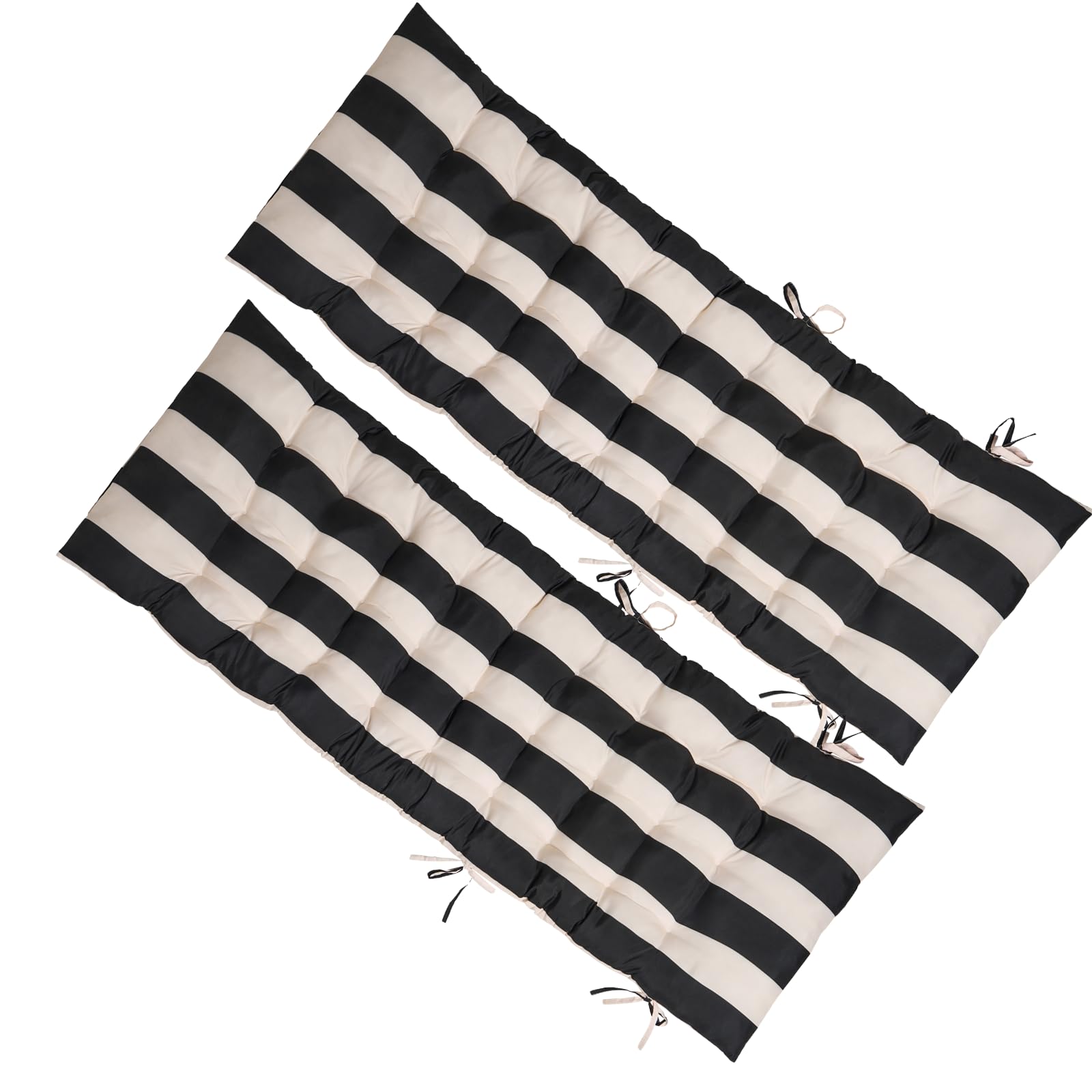 Ohs Black/ Cream Stripe Sun Lounger Cushions Set Of 2 Gravity Chairs Outdoor Cushions Stripe Soft Thick Comfy Waterproof Garden Seat Cushion With Top Cover & Ties Lounger Cushion, Monochrome - 160 X 50Cm