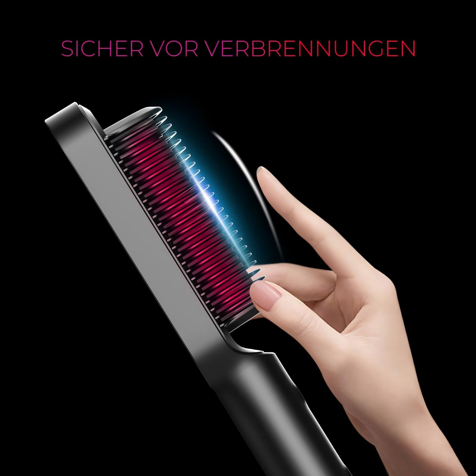 TYMO RING Glättbürste, Verbrühungsschutz Glätteisen, Glättungskamm verhindert Haarziehen, 25s Schneller Keramikerwärmung, Professioneller Haarglätter zum Glätten, 5 Wärmestufen, 130°C-230°C, Schwarz