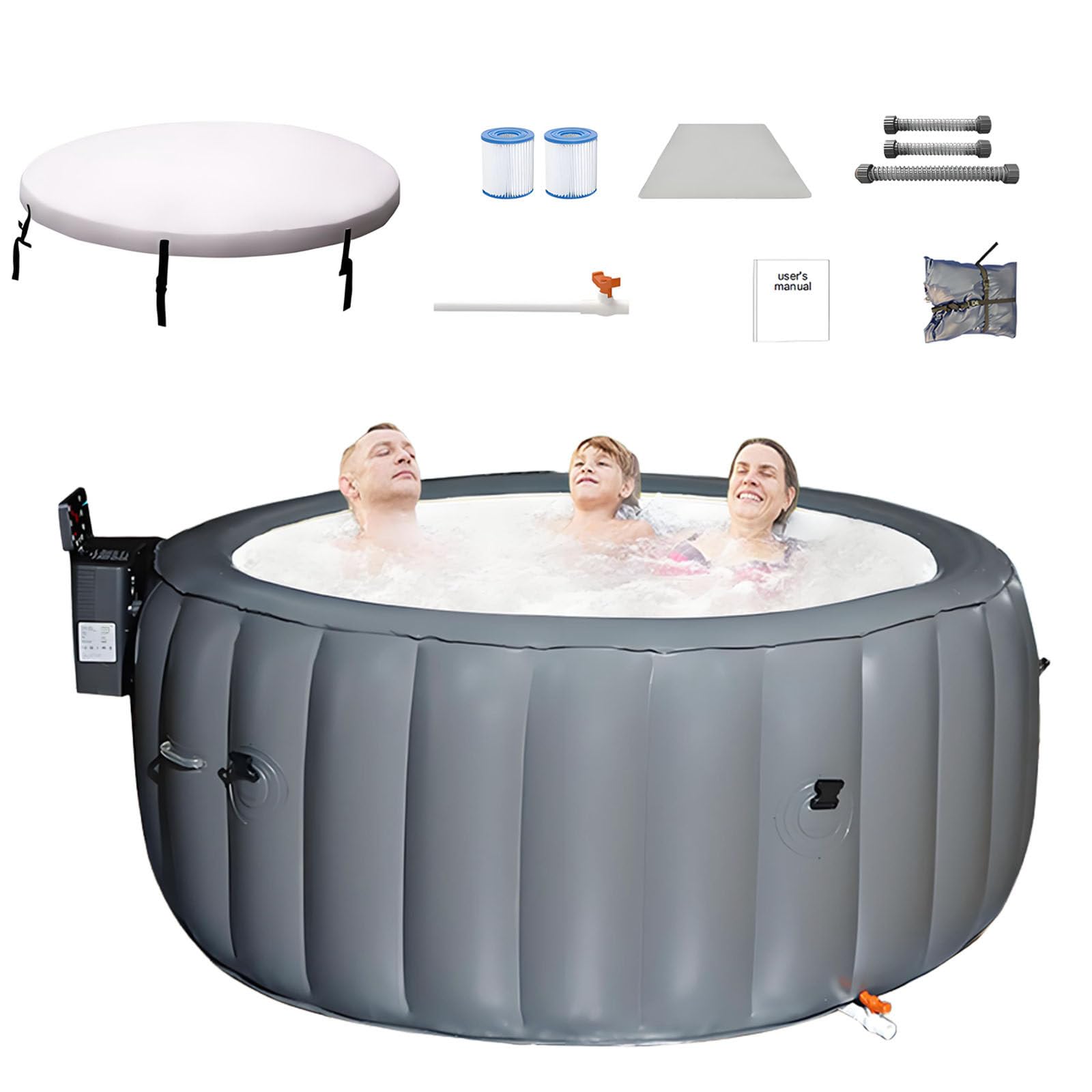 Bañera de hidromasaje inflable, gran spa portátil con 180 chorros de masaje de aire, bomba de calefacción y cubierta aislada, a prueba de fugas al aire libre para 2-6 personas, durante todo el año