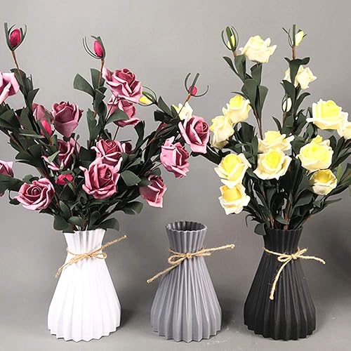 Miniatura 4 de Jarrones de plástico modernos, florero europeo para decoración del hogar, diseño de ratán irrompible (6.7 pulgadas, blanco)