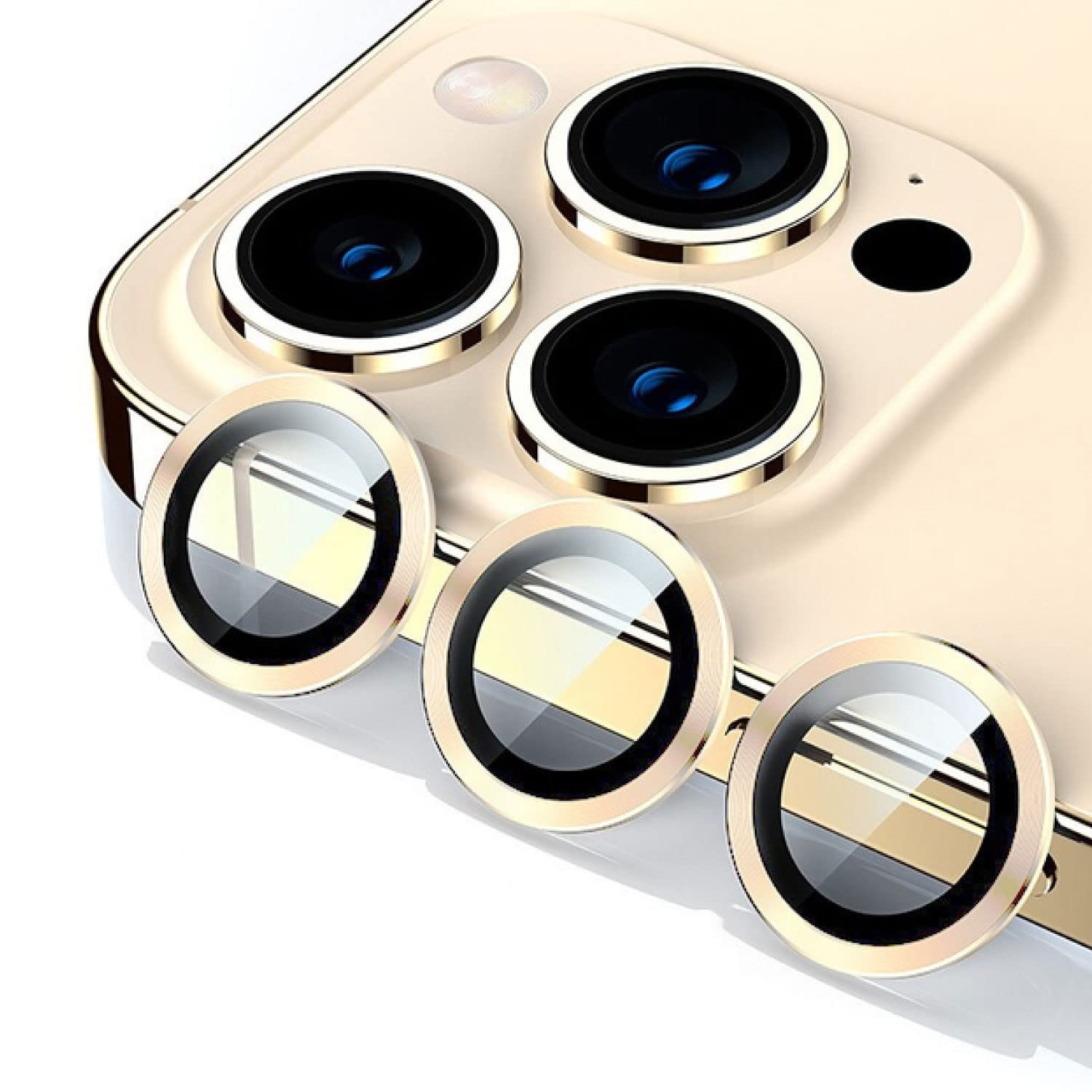 HYPHEN9H Aluminum Defender Camera Lens Protector | Dust and Scratch-Registant, Long-term Durability, Ultra-clear Glass with an Anti-glare Layer Compatible iPhone 14 Pro/ Pro Max - Gold