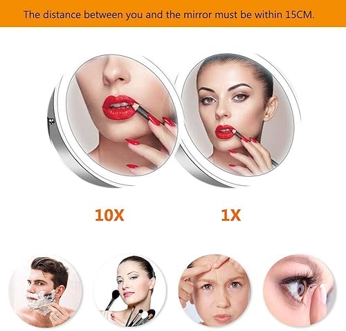 Miniatura 2 de Espejo de maquillaje, espejo de maquillaje, 10 luces LED, espejo de maquillaje montado en la pared con luces regulables, aumento recargable, espejo