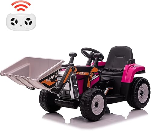 Excavadora de paseo para niños con control remoto vehículo de construcción eléctrico de 12 V con cubo para 3-6 años faros delanteros 7LED bocina