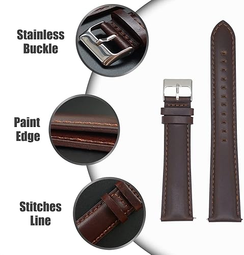 Miniatura 2 de Correa de reloj de cuero genuino italiano extra larga, 0.709 in, 0.787 in, 0.866 in, 0.945 in de ancho, correa de reloj de cuero de becerro marrón