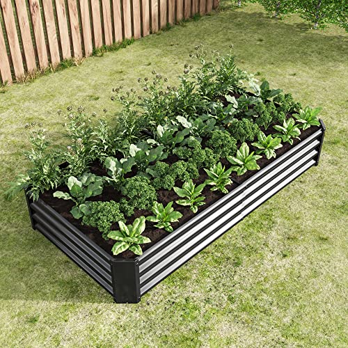 Foubam Galvanized Raised Garden Bed For Vegetables,Outdoor Garden Raised Kit Planter Box,Backyard Patio Planter Raised Beds For Flowers, Herbs, Fruits, Metal Planter Flower Pot 6X3X1 Ft Black #TOP7