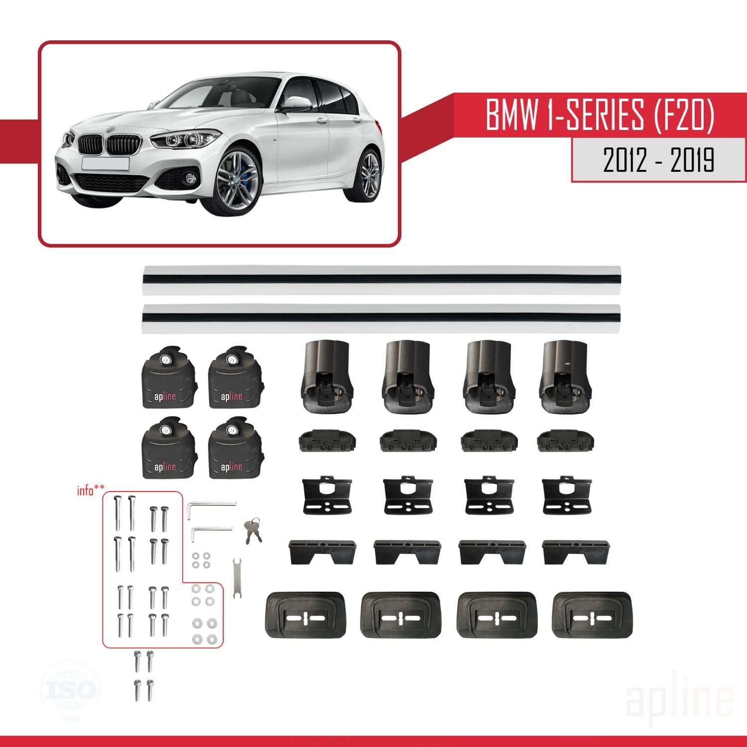 Compatibile con BMW Serie 1 (F20) 2012-2019 Ace-3 Barre Tetto Portapacchi Auto Barre Portatutto Grigo Alluminio 2 Barre