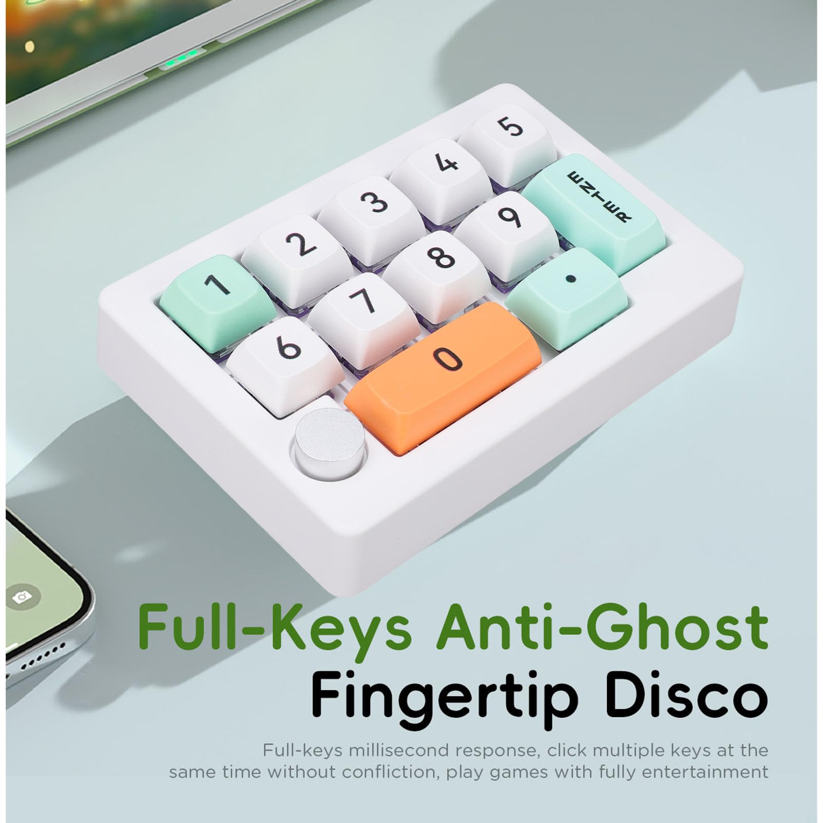 Pavé Numérique, Clavier Numérique Mécanique avec Rétro-éclairage RVB, Joystick et Bouton, 12 Clés Macro Programmable, BT 2.4g Wired Swap Numpad pour Le Travail de Jeu (White)