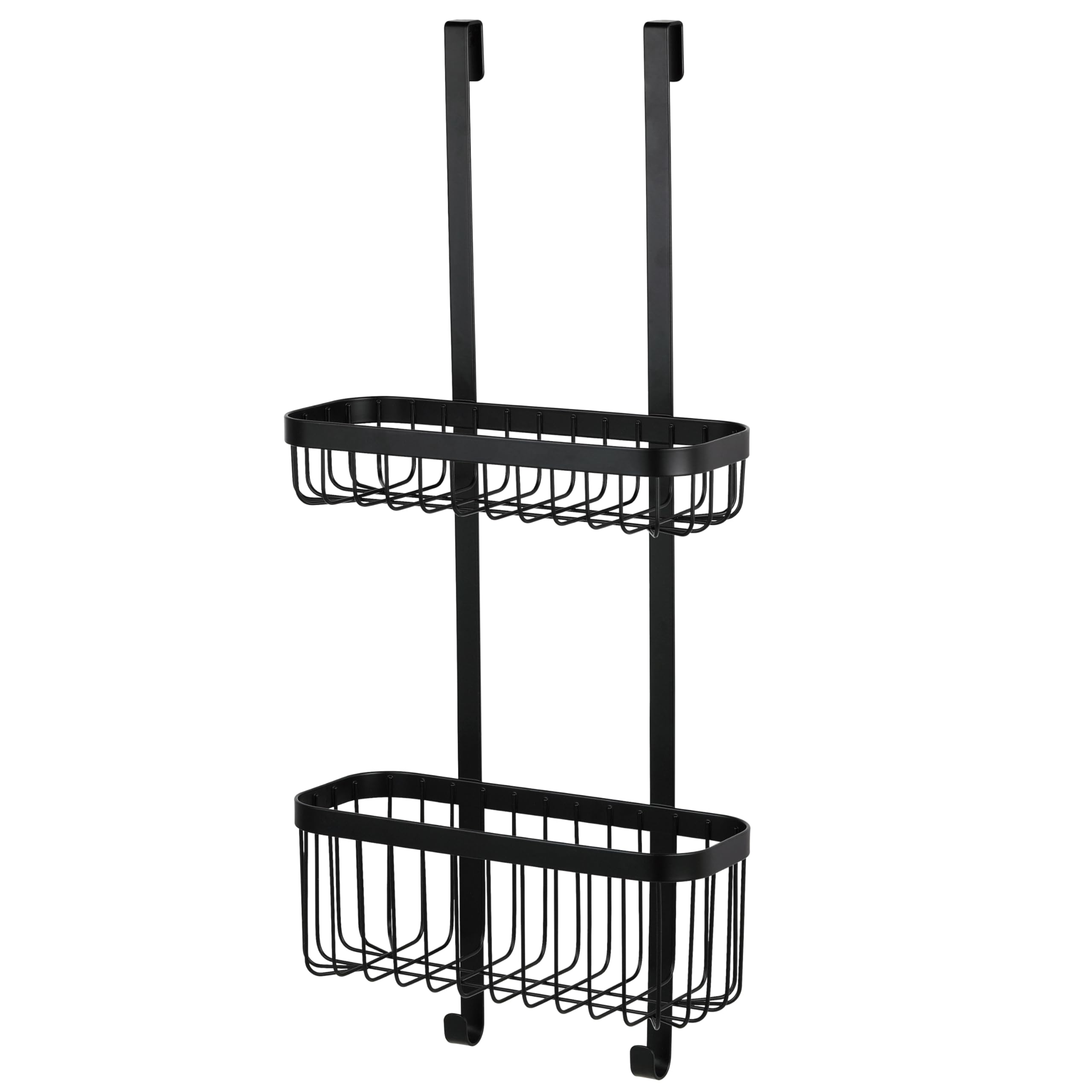 Amig - Mensola per doccia sospesa - Organizzatore per il bagno con 2 livelli per lo schermo della doccia - Cestino senza fori per gel, shampoo e accessori da bagno - Nero - Acciaio inox