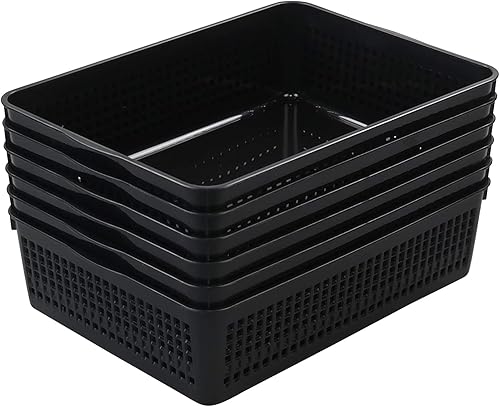 Miniatura 7 de CadineUS Paquete de 6 cestas de plástico A4, bandejas negras para oficina