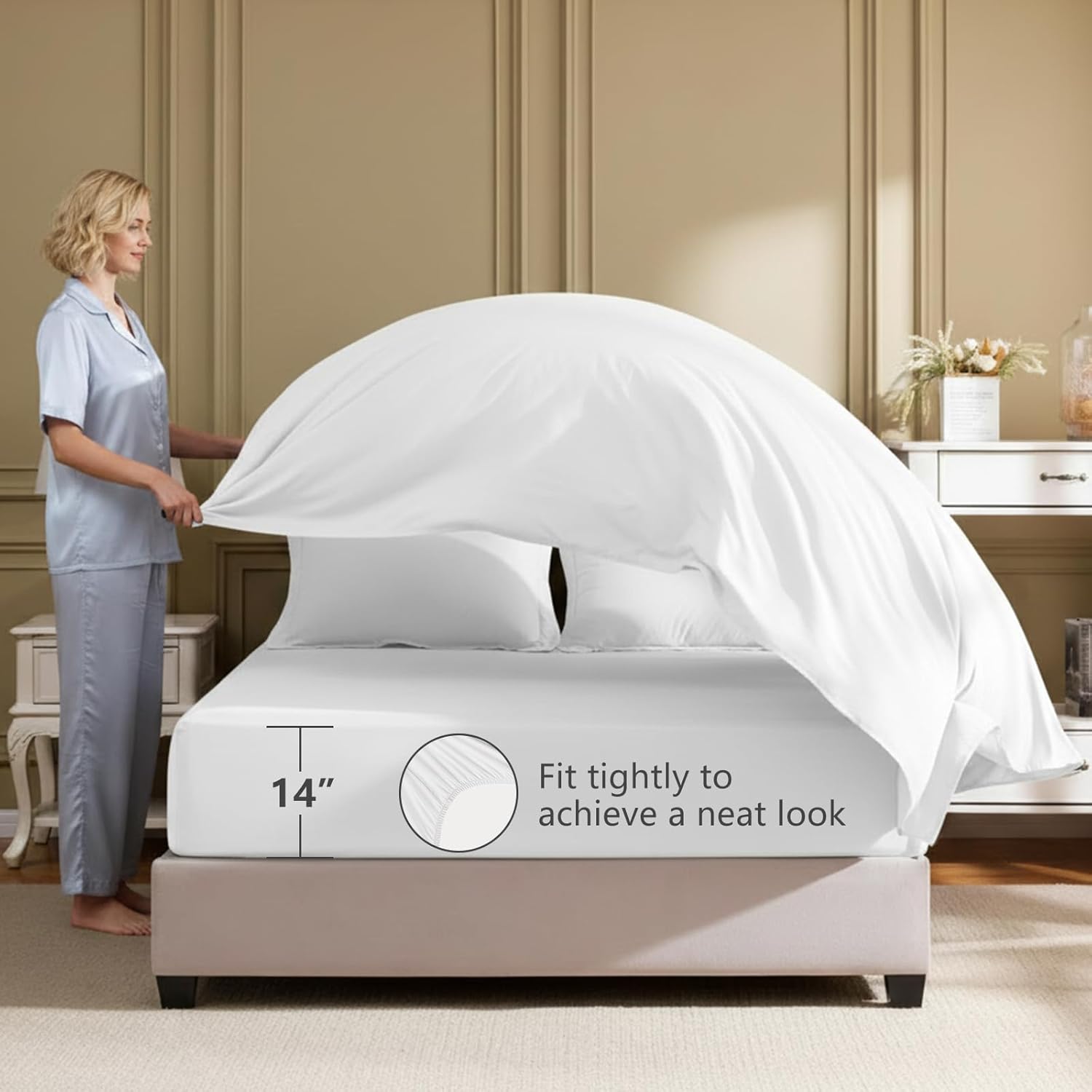 King Size Comforter Set White - 7 Pieces Bed in a Bag Lightweight Bedding Set, All Season Soft 7PC Bed Set with Comforter, Flat Sheet, Fitted Sheet, Pillowcases & Pillow Shams - Image 5