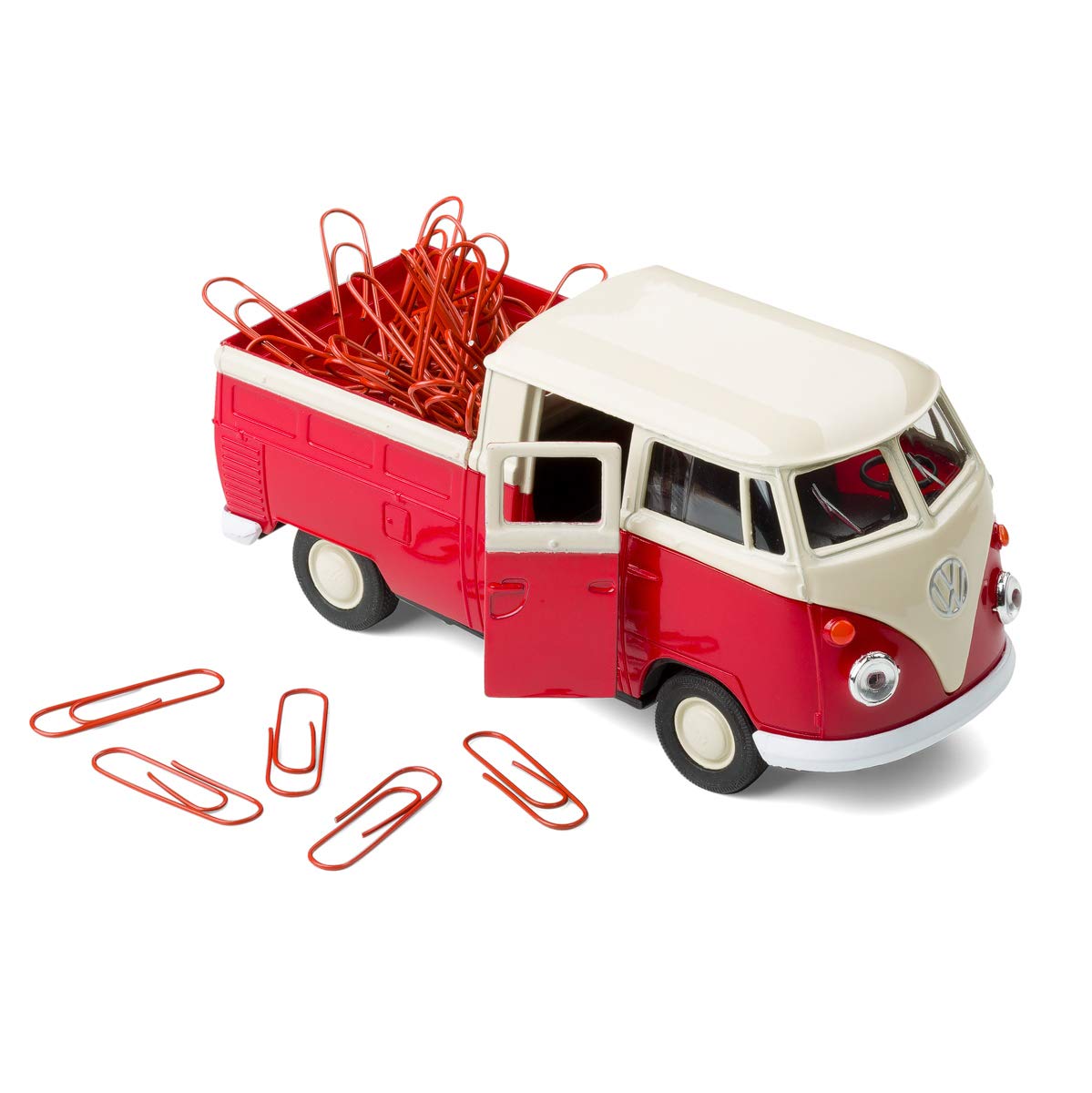 Magnetischer Büroklammerspender kompatibel mit VW Bus T1 Transporter Pritschenwagen inkl. Büroklammern – Mobile Office (rot)