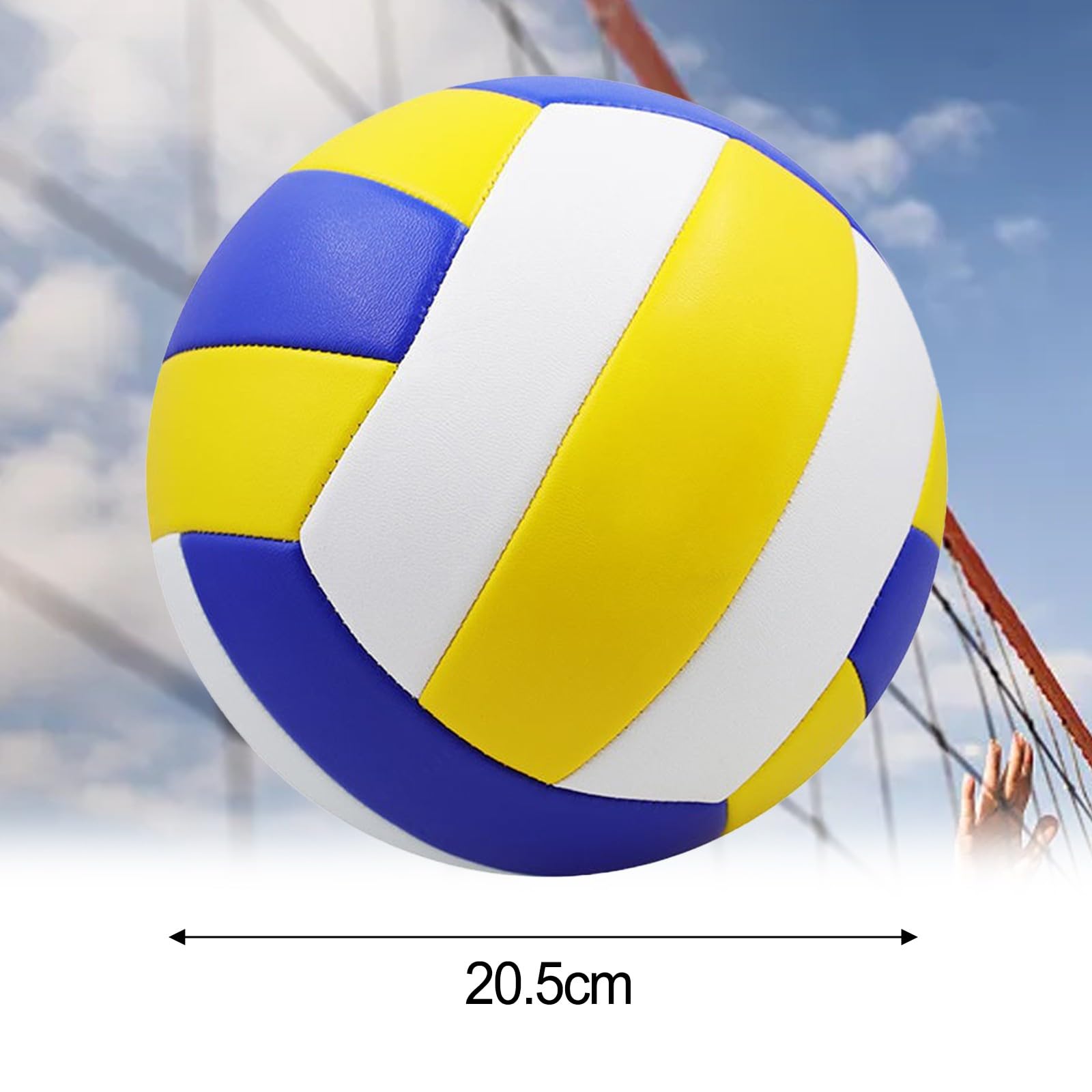 Volleyball Größe 5 Strand Outdoor Indoor Offizieller PVC Wettkampfball mit Maschinennähte, Blau Weiß Gelb