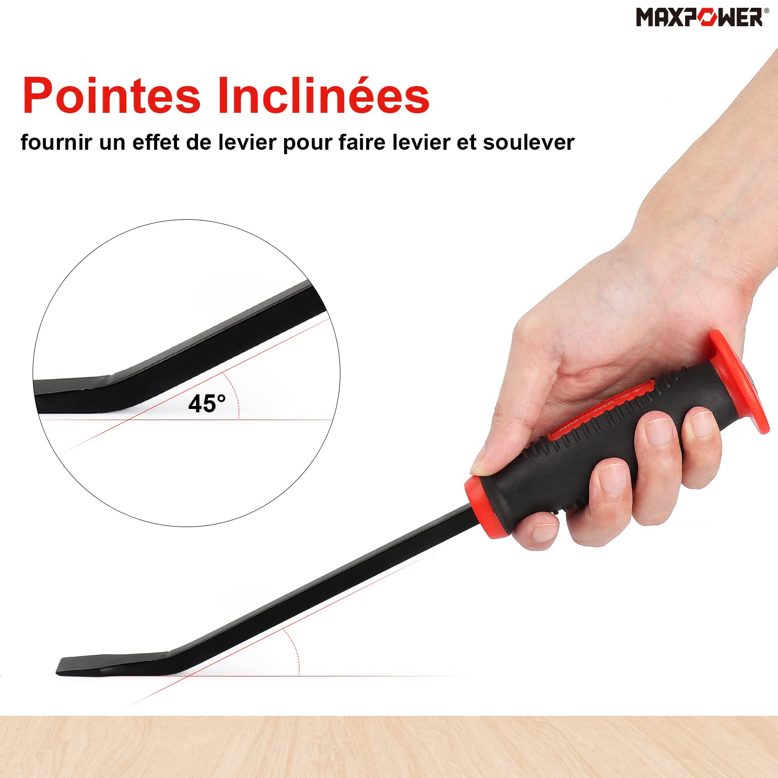 MaxPower Jeu de Leviers de Pneu 4 Pièces 200mm jusqu'à 595mm – Leviers Coudés avec Poignée, Outils de Montage/Démontage pour Vélo, Moto & Pneu