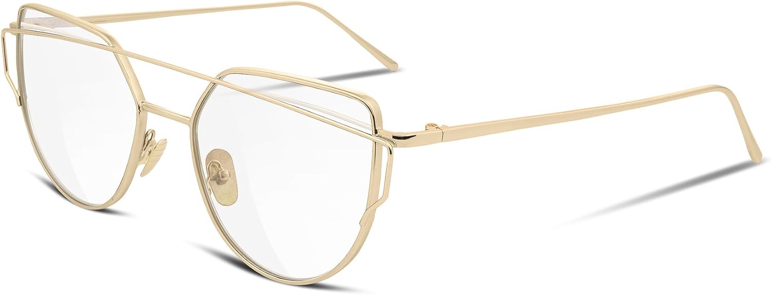 FEISEDY UV400 B2206 Anteojos de sol con marco metálico, con lentes planas y espejadas, estilo ojos de gato, para mujer.