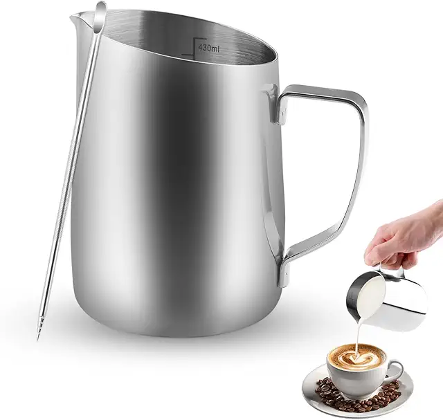 Stainless Steel Milk Jug 450ml with Latte Art Pen - Perfect for Matcha, Latte & Espresso