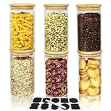 Hoanra 25oz Glass Jars with Airtight Bamboo Lids and Labels, Glass Food Storage Containers for Kitchen Pantry Organization for Coffee Tea Candy Cookie Nuts（6 Pack）