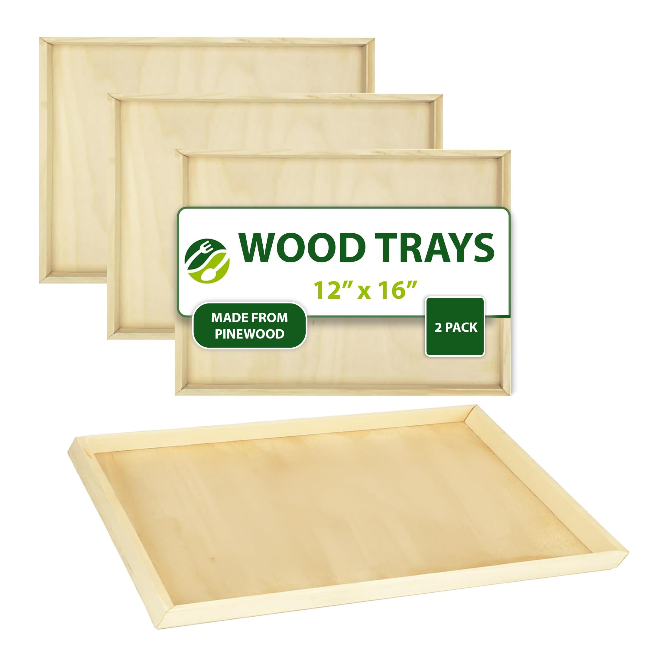 Eco Leaf Products 12"×16" Wooden Rectangle Serving Platter Set of 2 – Reusable & Biodegradable, Durable Eco-Friendly Tray for Weddings, Parties, Buffets, BBQs & Outdoor Gatherings