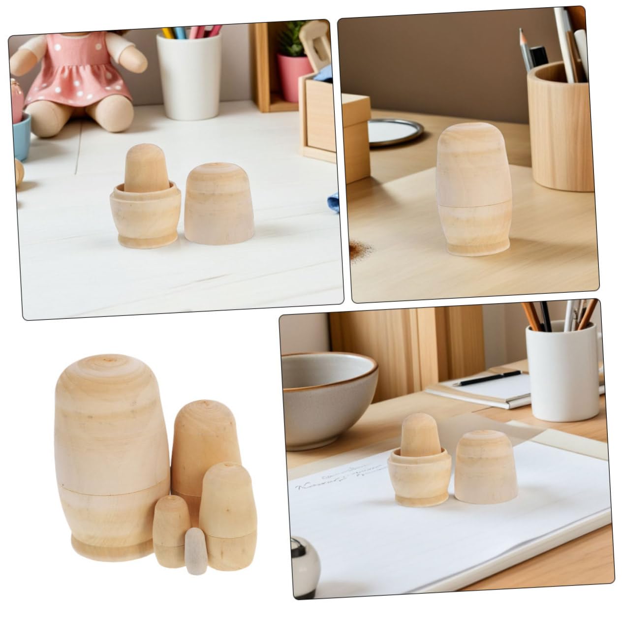 Muñecas Rusas de Madera sin Pintar 5 Capas Estructura Anidada para Manualidades Creativas y Almacenamiento Compacto Adecuado para Fiestas y Regalos