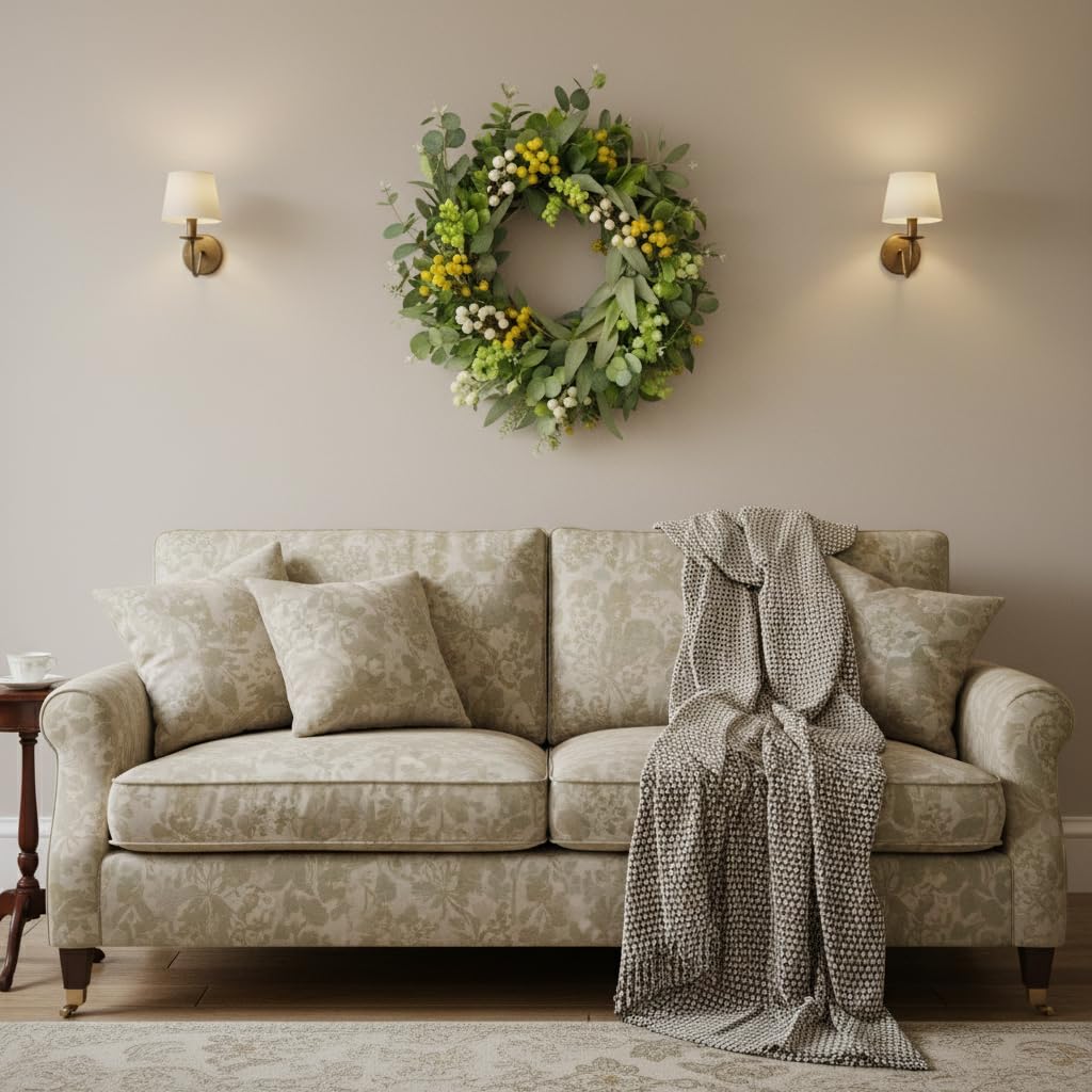 Ghirlanda di eucalipto, 46 cm, a molla, per porta d'ingresso, ghirlande estive per porte esterne, per appendere tutto l'anno, per casa colonica, ufficio, casa, decorazione per feste di nozze