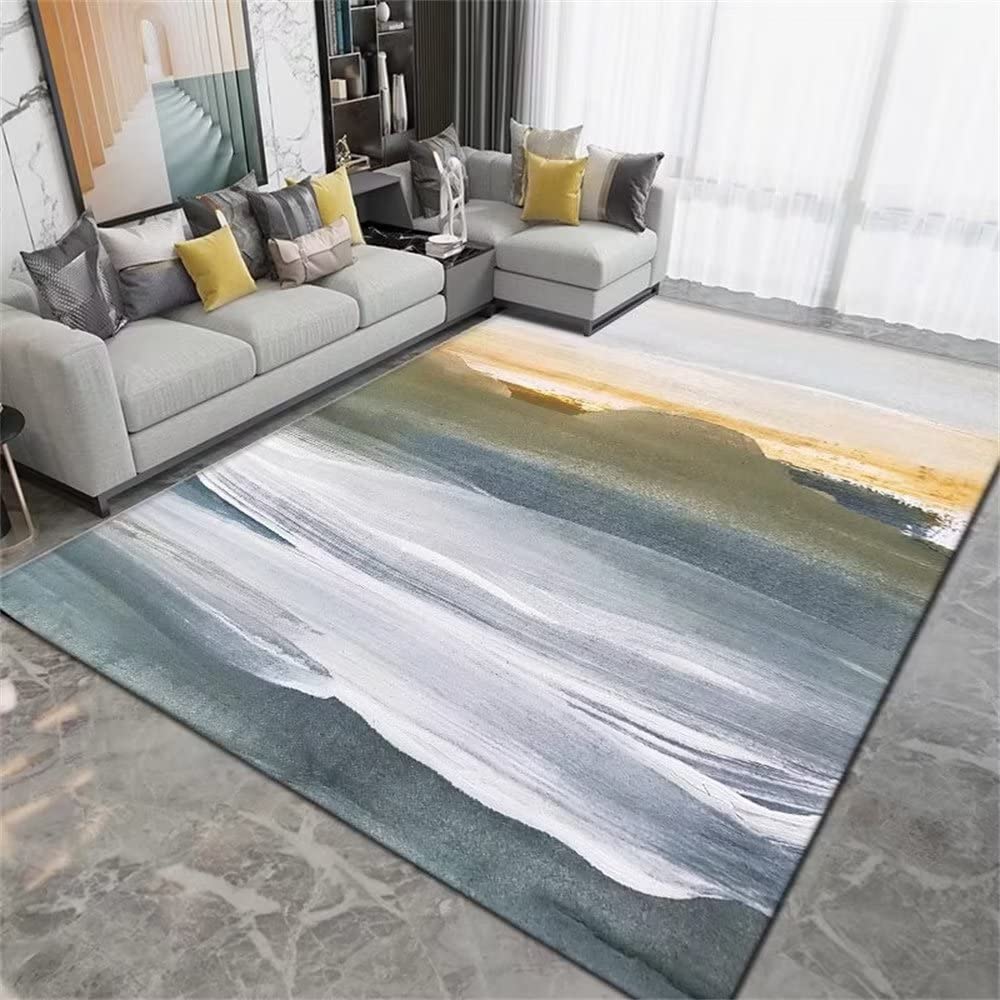 Tapis de canapé jaune et bleu créateur d'art lavable 50x80cm pour salon cosy