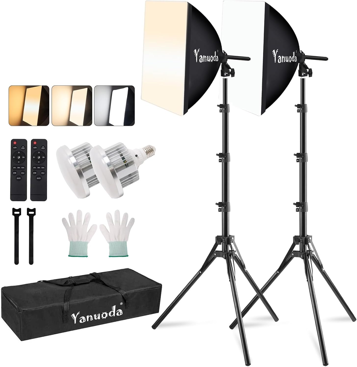 16"x16" Softbox Lighting Kit with 95W LED Bulb (3000K-7500K Dimmable, CRI 97 & TLCI 97), Continuous Studio Light for Photography, Video Recording, Portrait Shoots, Live Stream, YouTube