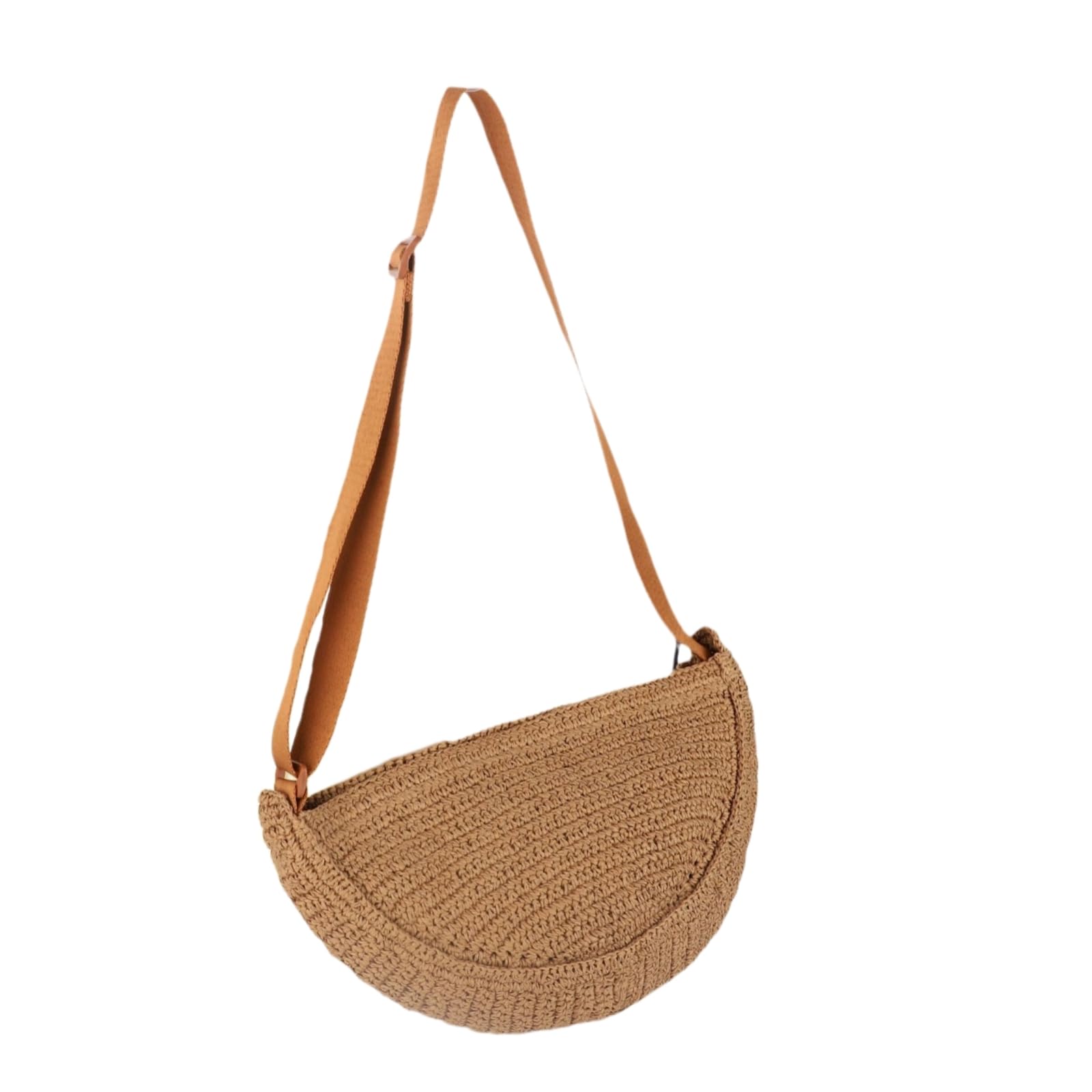 Borsa Spalla Paglia Crossbody Bag Tessuto Sling Cinturina Regolabile Casual Mini A Spalla-Brown