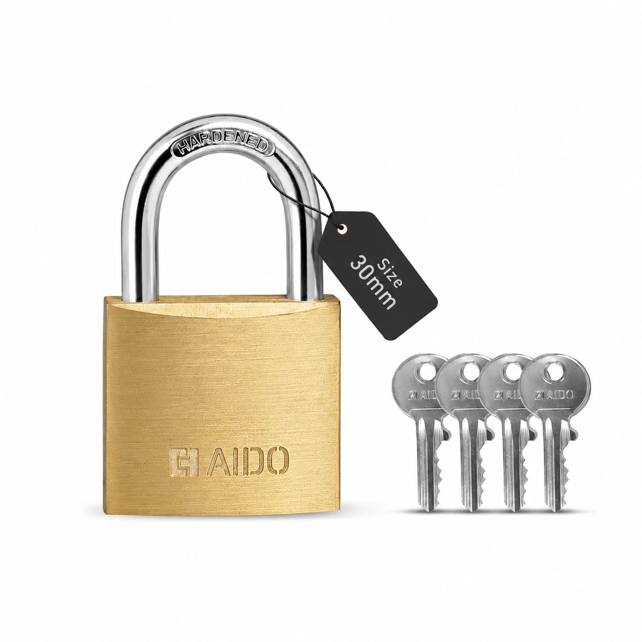 AIDO 30mm Solid Brass Padlock by dormakaba Group | Lock for Main Doors, Home, Luggage, Cabinets, Lockers, Toolboxes | 4 Brass Keys | Double Bolt | Hardened Shackle | Water Resistant | 2 Yr Warranty-image-42