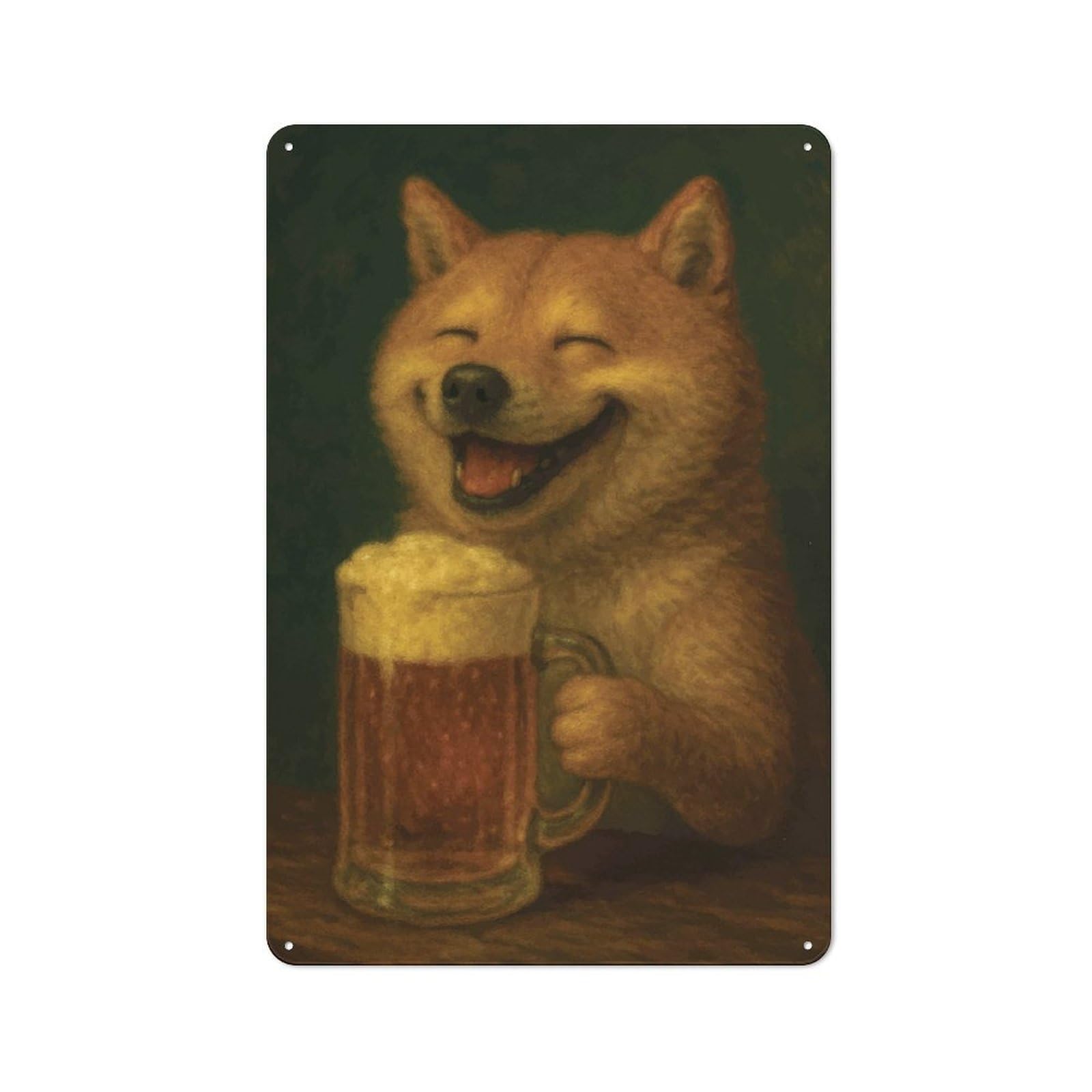 Junmoney Style-19 Happy Shiba With Beer Vintage Tin Sign 30X20cm For Lounge Or Reading Corner, For Reading Corner Decorators