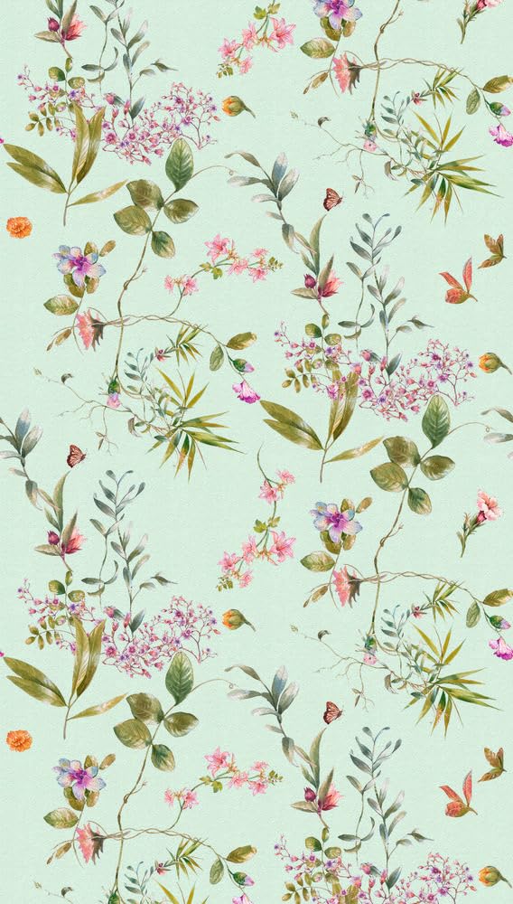 Livingwalls Photo Wallpaper Flowers in Blue, Green, Pink – Non-Woven Wallpaper 398811 with Motif on 3.71 m x 2.80 m – Made in Germany