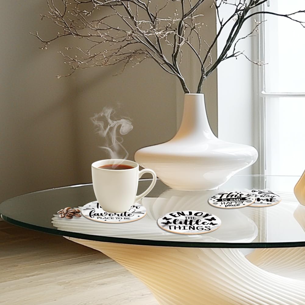ANATTASOUL 9Pcs Bendiciones para el hogar Posavasos de Madera Reutilizables Redondos para Café Bar Cocina