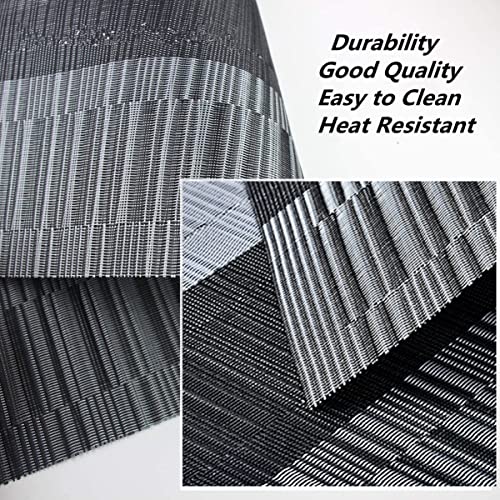 Image of Placemats, Washable PVC Table Mats, Woven Vinyl Placemat for Dining Table Place Mats Set (6 Placemats and 1 Table Runner, Black and Grey)