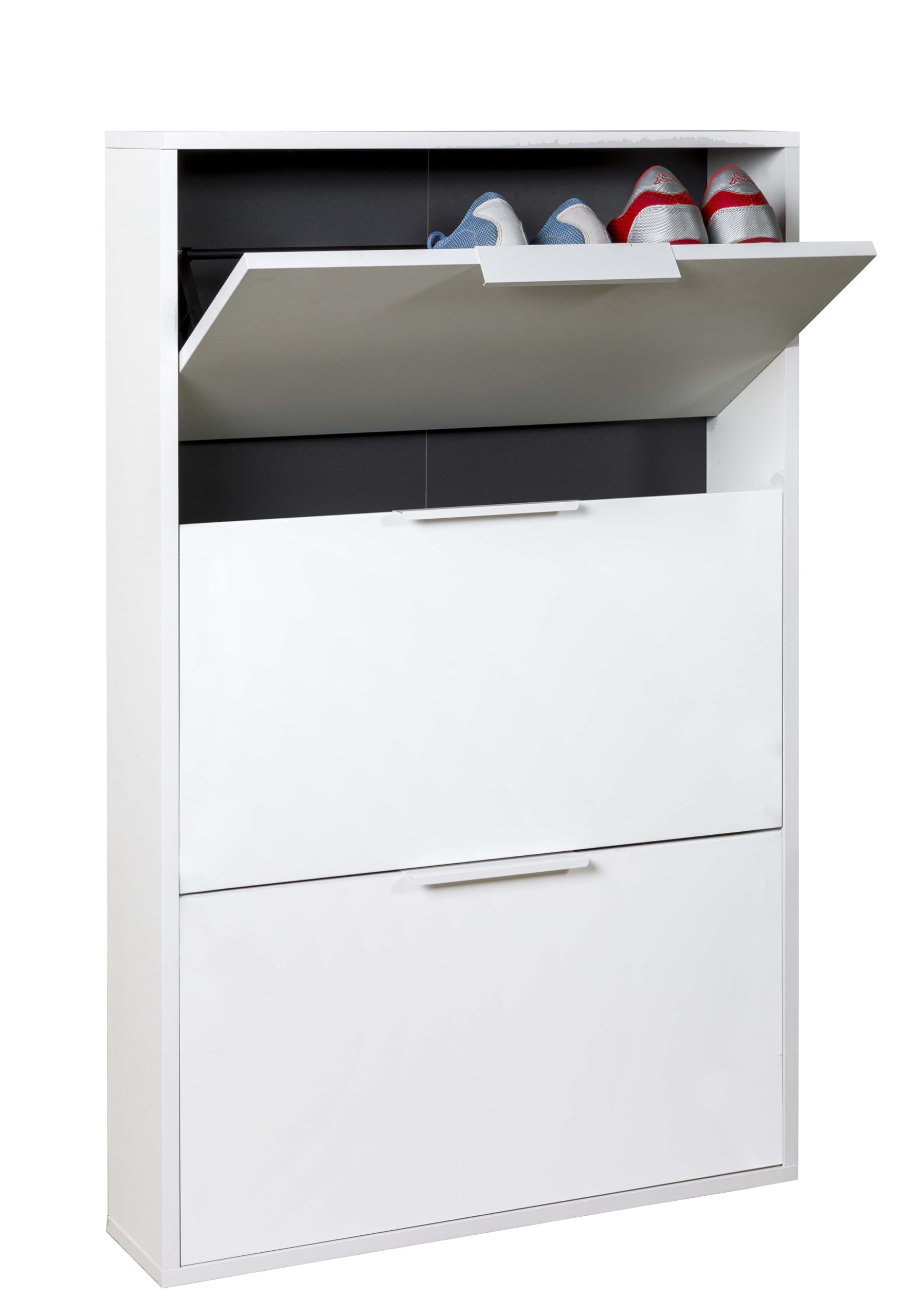 Composad | Scarpiera Slim della Linea ESPRESSO con 3 Ribalte, Scarpiera Salvaspazio, per Ingresso, Ripostiglio, Portascarpe, (LxAxP) 65x105,5x15 cm, Colore Bianco laccato, Made in Italy