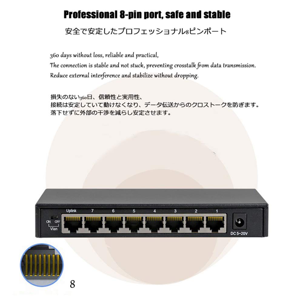 8-portowy przełącznik Ethernet Gigabit Desktop, przełącznik Gigabit z niezarządzanego metalu Monitoruj rozgałęźnik sieci Anti-Burn i Anti-Loop.