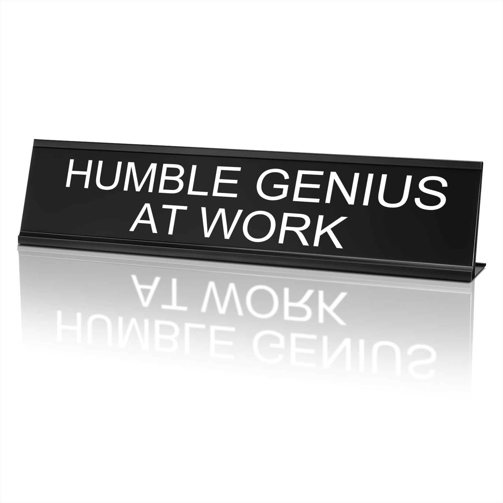 MUUPEGFunny Desk Signs for Office, Novelty Nameplate Funny Office Decor Black Desk Plaque for Women Men (12) Humble Genius at Work, 7.9 x 2.4 Inch)