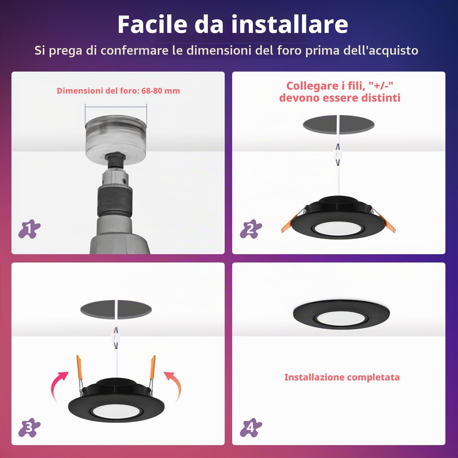 GeyouLux Faretti da Incasso LED RGB, Faretti Intelligenti 230V 2700K-6500K Dimmerabili con APP e telecomando, 68-80mm 5W IP44 Plafoniere, Orientabili a 45° Faretti da Incasso Neri per Bagno, 6 Pezzi