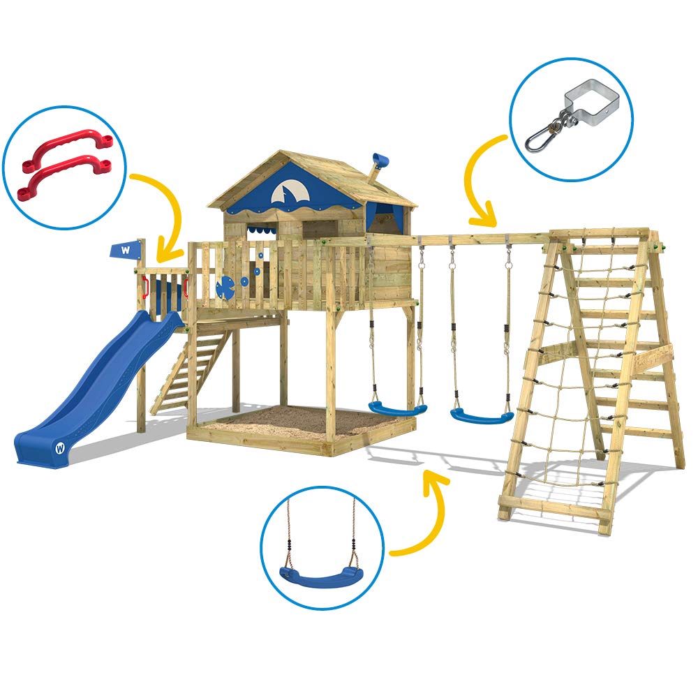 Buy WICKEY Wooden Climbing Frame Smart Ocean with Swing Set and Green
