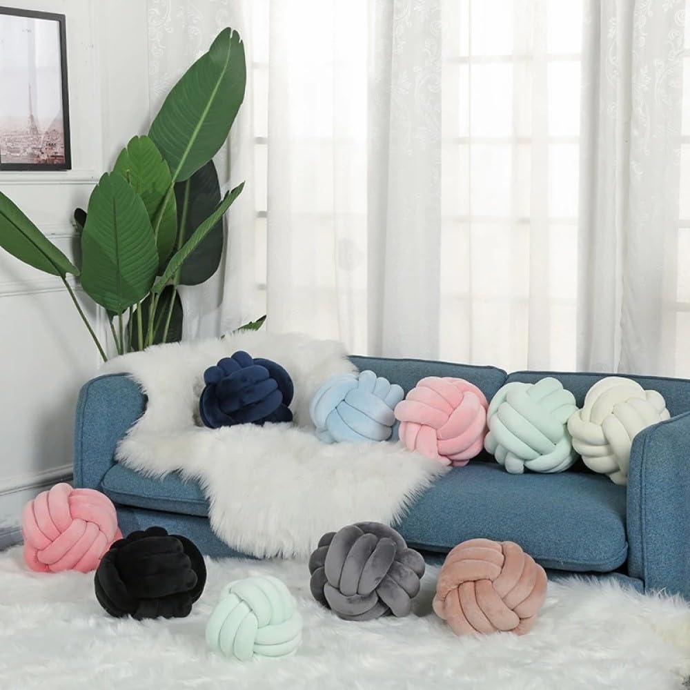Cuscino Sferico A Forma Di Nodo In Peluche | 25 Cm Blu Per Divano E Camera - 2